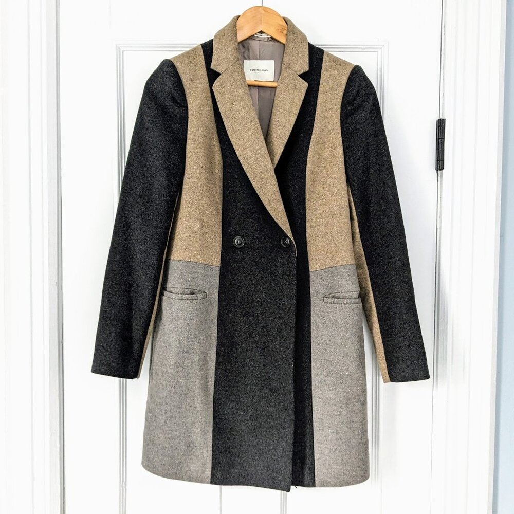 $485 COUNTRY ROAD Australia Wool Colour Block Coat XXS